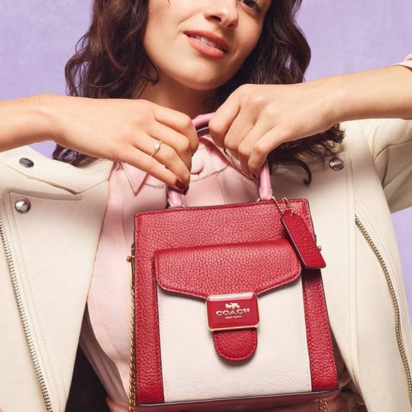 NEW Coach Mini Pepper Leather Crossbody Satchel Bag Red Pink White Small C6778 - Picture 12 of 15